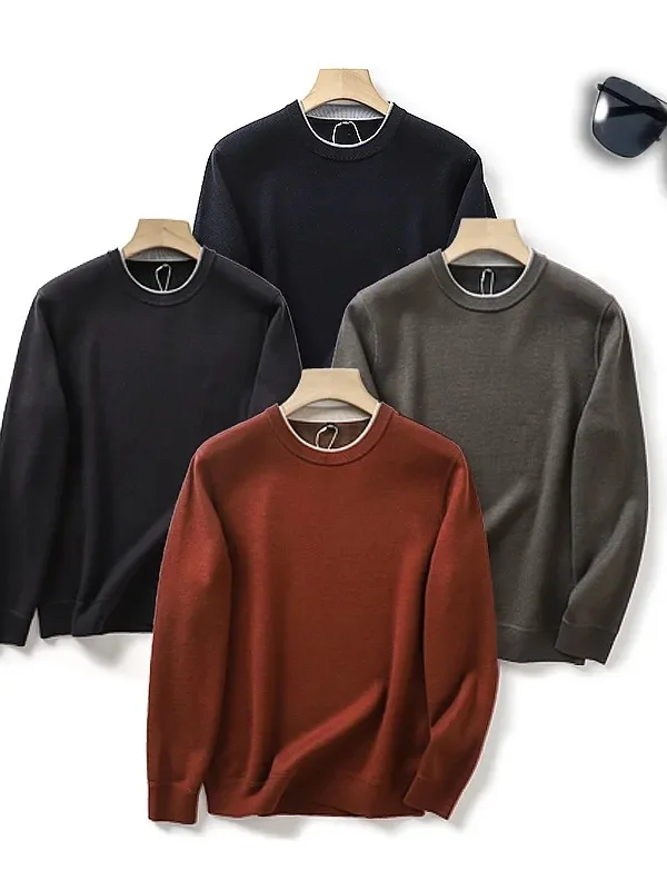 

Модный мужской свитер из шерстяной смеси с флисовой подкладкой, классический крой, осень-зима, новинка, повседневный, с круглым вырезом