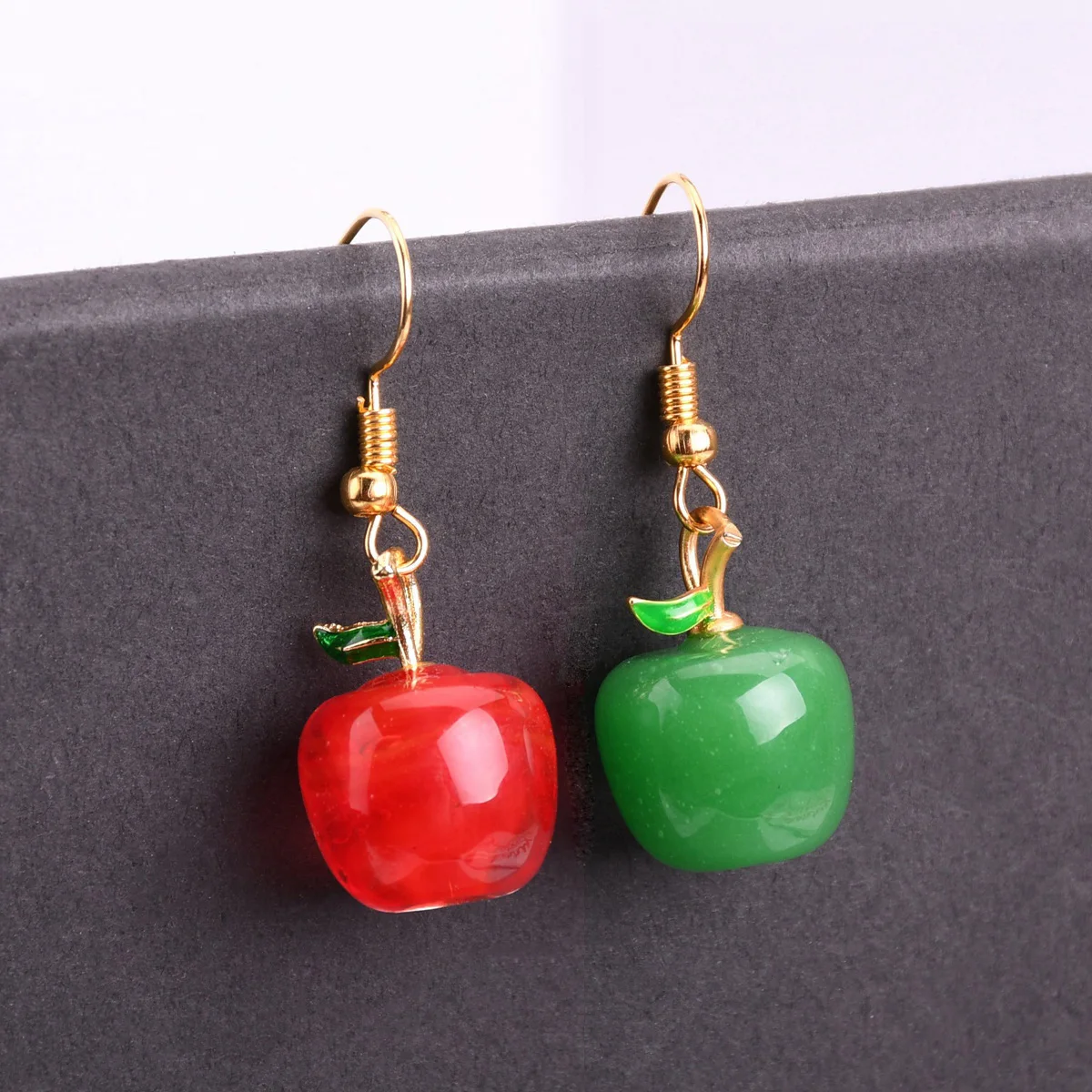 

SIANCOLARY Green/Red Apple Earring Cute Handmade Lampwork Glass Fruit Dangle Drop Hook Earrings For Women Jewelry Gift