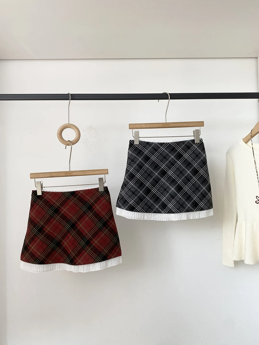 

Ретро-юбка А-силуэта в клетку с высокой талией, женская, осенне-зимняя, новый стиль, в студенческом стиле, модная, универсальная, короткая юбка