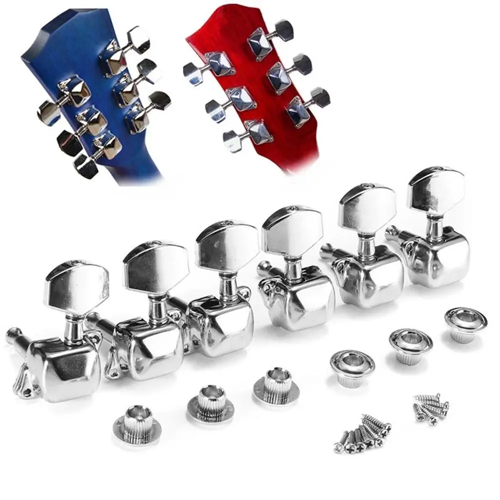 

Semi-closed Guitar String Peg Machine Heads Zinc Alloy String Tuning Pegs Locking Tuners Silver String Button Tuner