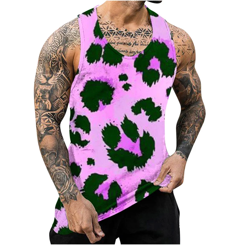 Leopard Printed Tank Top Quick Drying Gym Clothing Men Vest Summer Sportswear Undershirt Harajuku Fashion Streetwear y2k Tops
