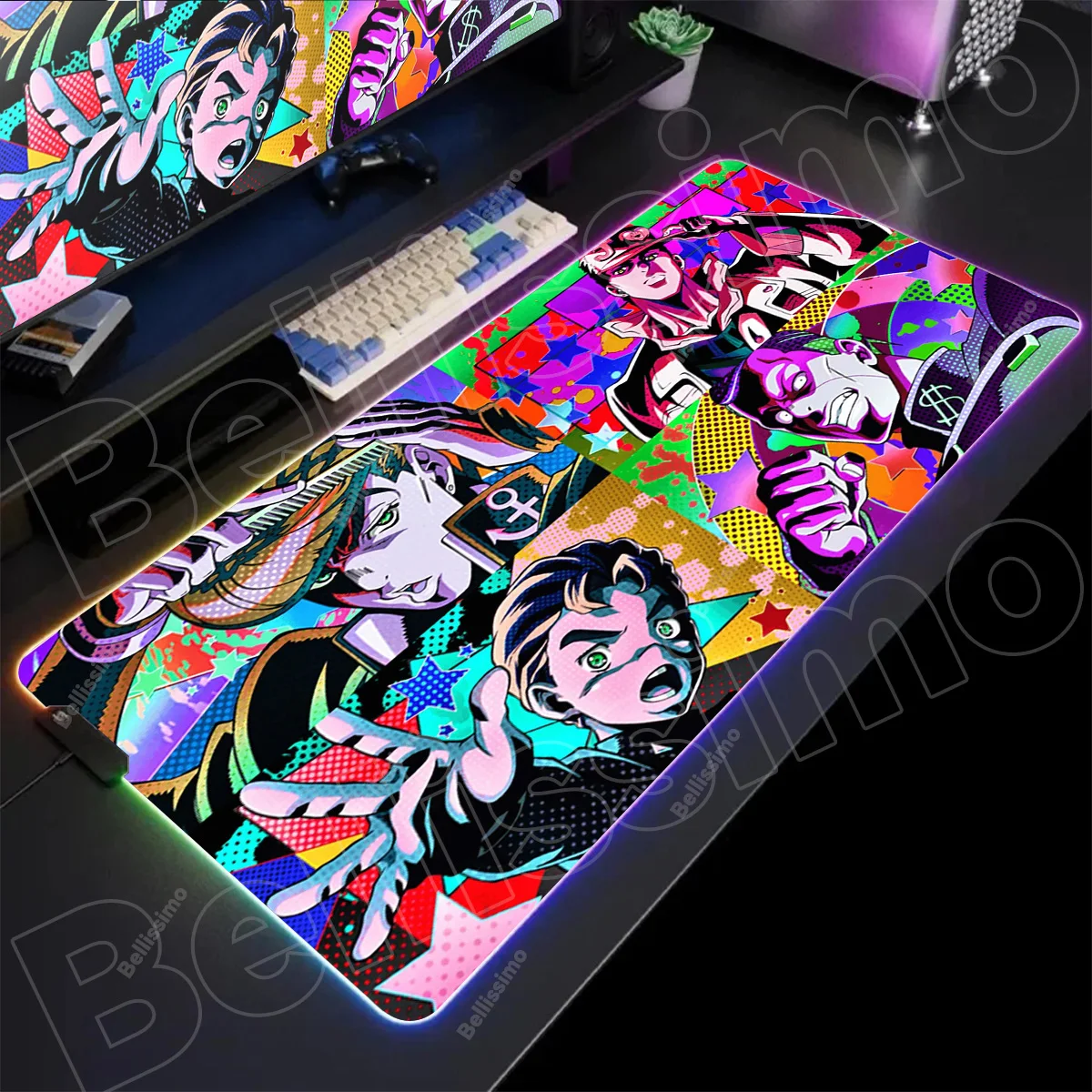 

JOJO Bizarre Adventure RGB Mouse Pad Anime Xxl Luminous LED Large Mouse Pad Gamer Anti-Slip Keyboard Gaming Accessories Desk Mat
