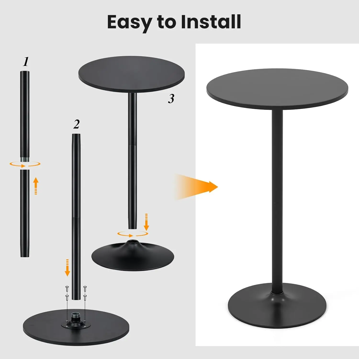 Two-in-one Bar Table with Detachable Pole, Metal Base, 24" Round Top, 40"/22" Two Convertible Height(4, Black)