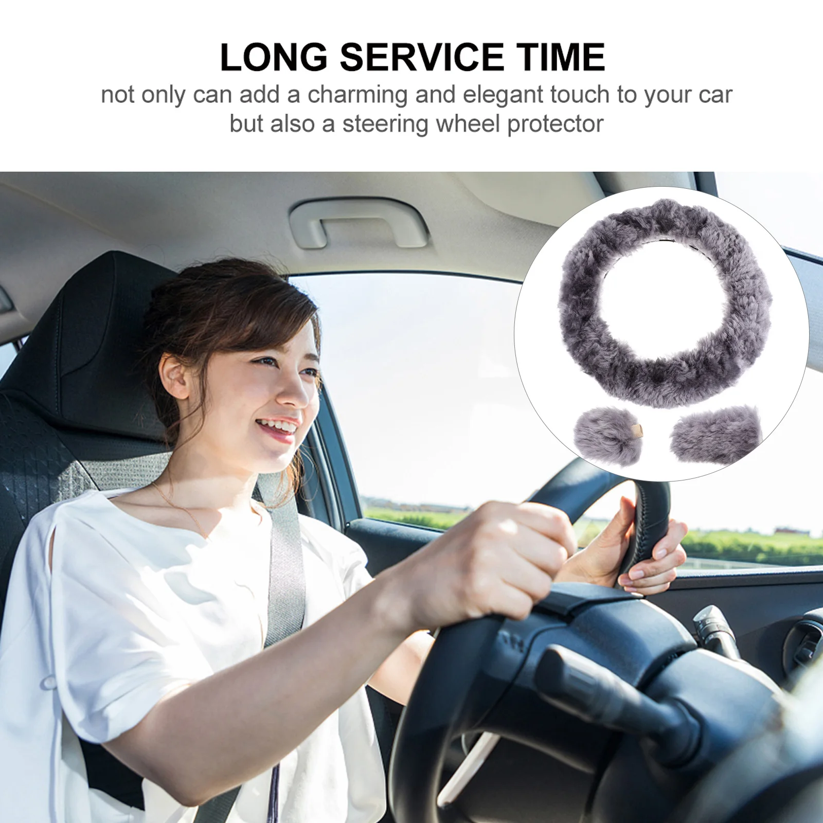 

3 Pcs Steering Wheel Wool Cover Fashion Protector Gear Grey Creative Car