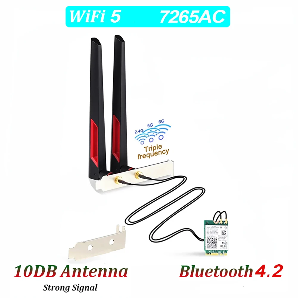 10DBi Antenna M.2 Desktop Kit For WiFi 6E AX210 WiFi 6 AX200 7265NGW Wireless Card Bluetooth 2 In 1 Network Adapter For PC