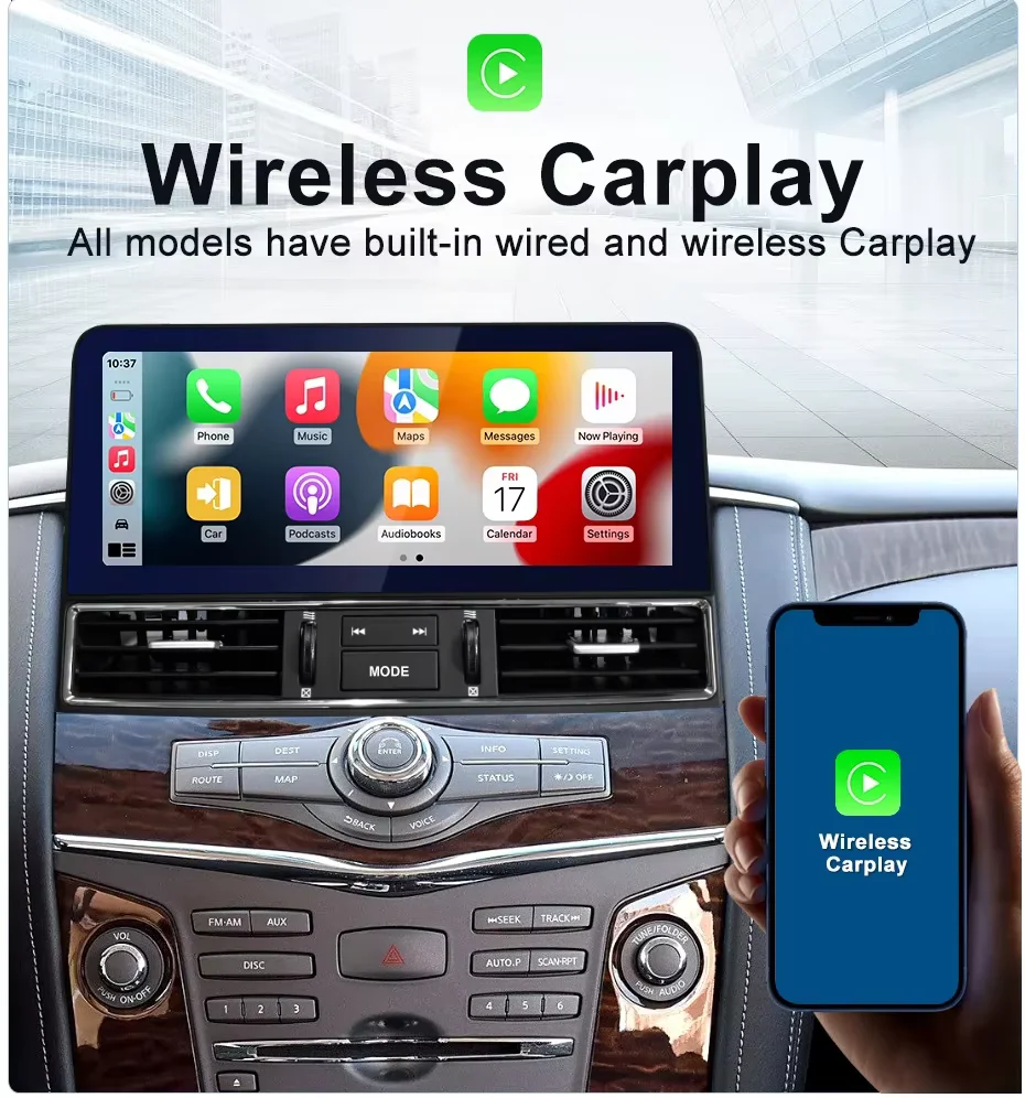 راديو سيارة Carplay 12.3 بوصة Android14 جديد لنيسان باترول Y61 Y62 إنفينيتي Qx80 Qx56 2010-2020 شاشة ستيريو تعمل باللمس نظام تحديد المواقع والملاحة