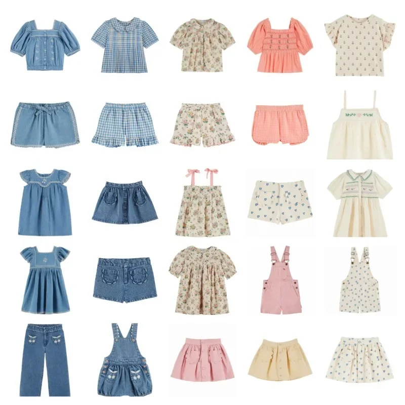 OUYANG & IVAN الأطفال Sets25 الربيع/الصيف EM محبوك سترة فتاة سروال قصير تنورة الدنيم الكرز الحمالات فستان #1