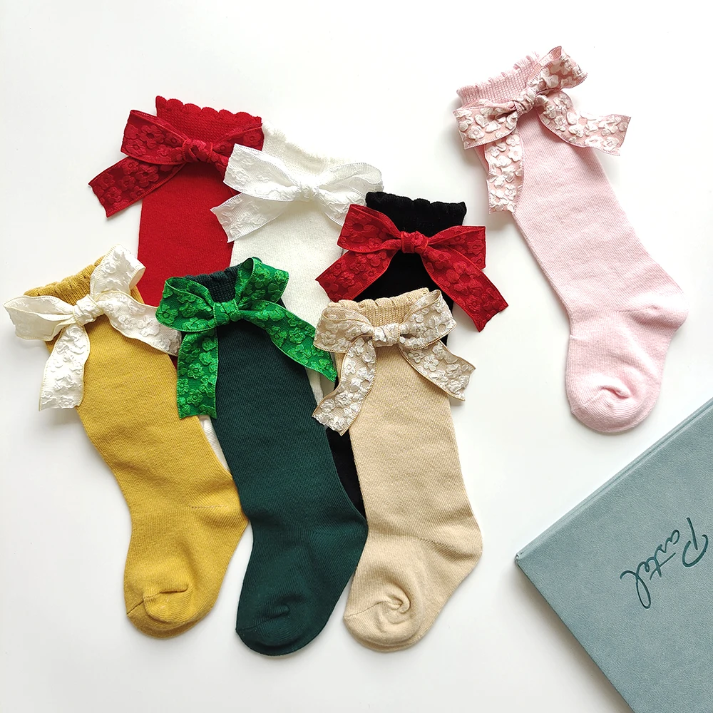 Baby Stocking Princess Girls Knee High Socks Flower Bows Infant Long Tube Sock Cotton Ruffle Spanish Children Floor Socks