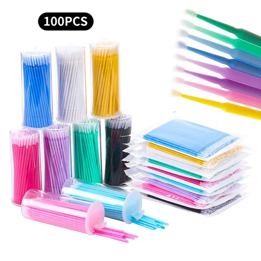 100Pcs Eyelash Extension Cleaning Brushes With Case Plastic Lash Glue Removing Cleaning Swabs Spoolie In Container Wholesale