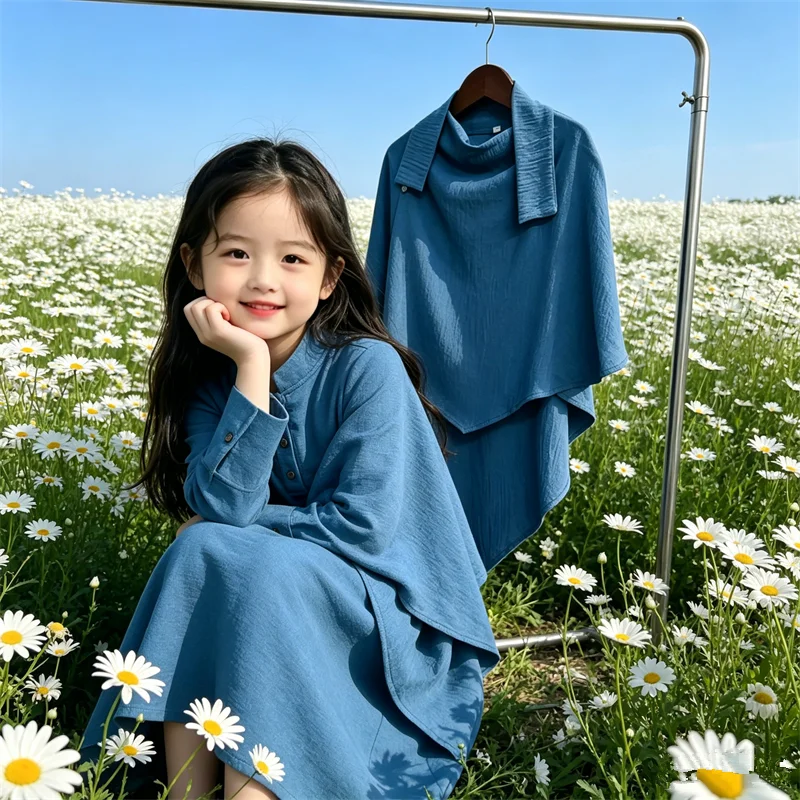 2 Peças Vestido Hijab para Menina Muçulmana, Khimar, Jalabiya, Djellaba, Burqa, Robe, Abaya, Kaftan Turco, Roupa Infantil Islâmica, Vestuário de Oraçã