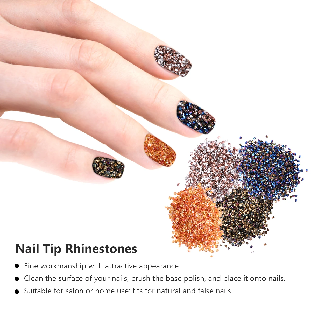 

5760pcs 4 Packs Nail Art Rhinestones Tips Shiny Micro Zirconia Decorative Gems Diy Manicure Accessories For Ladies
