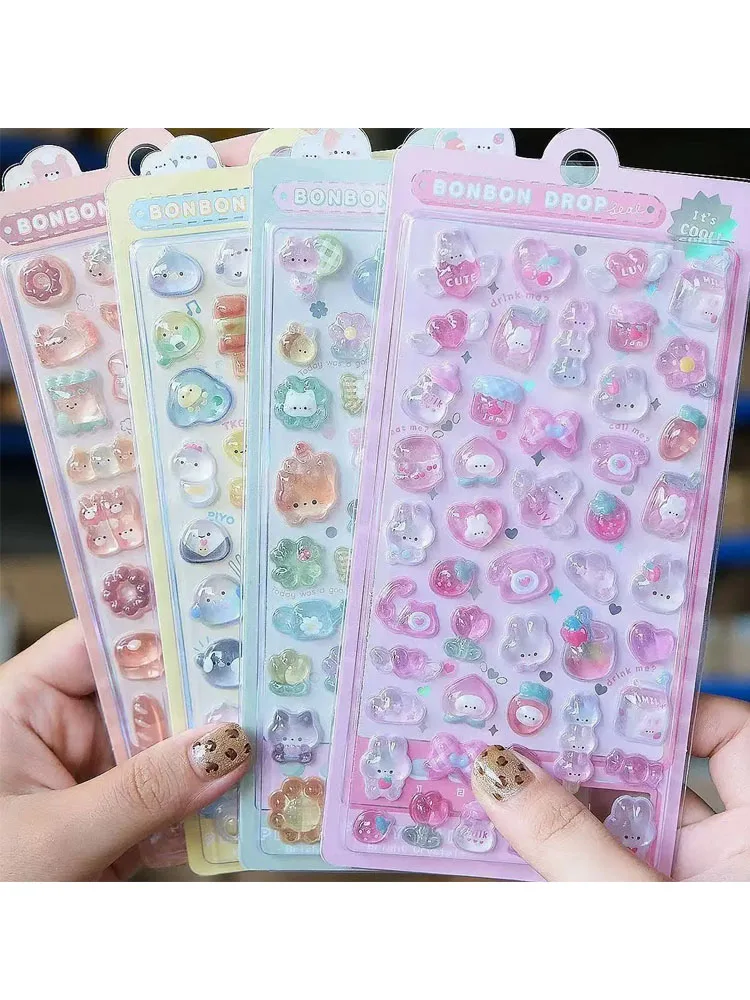 //Kawaii 3D Jelly Resin Stickers Leuke Cartoon Sparkle Transparante Stickers voor Scrapbooking Telefoonhoesje Laptop DIY Decor.. - afbeelding 2