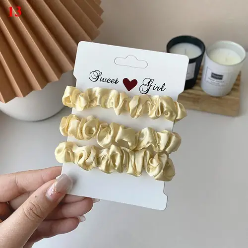 Imagen 2 del producto 3 uds hermosas bandas de goma para el cabello accesorios para el cabello coletas elásticas de satén cola de caballo verano mujeres niños Color caramelo