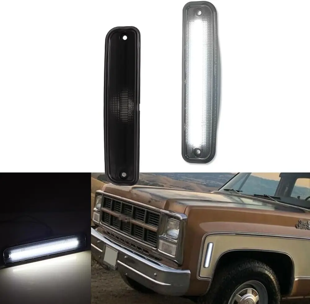2 Pc Front Signal Side Marker Lights Pair Black Lens With Chrome Trim For Chevy Gmc Pickup Truck 73-80 Premium Parts
