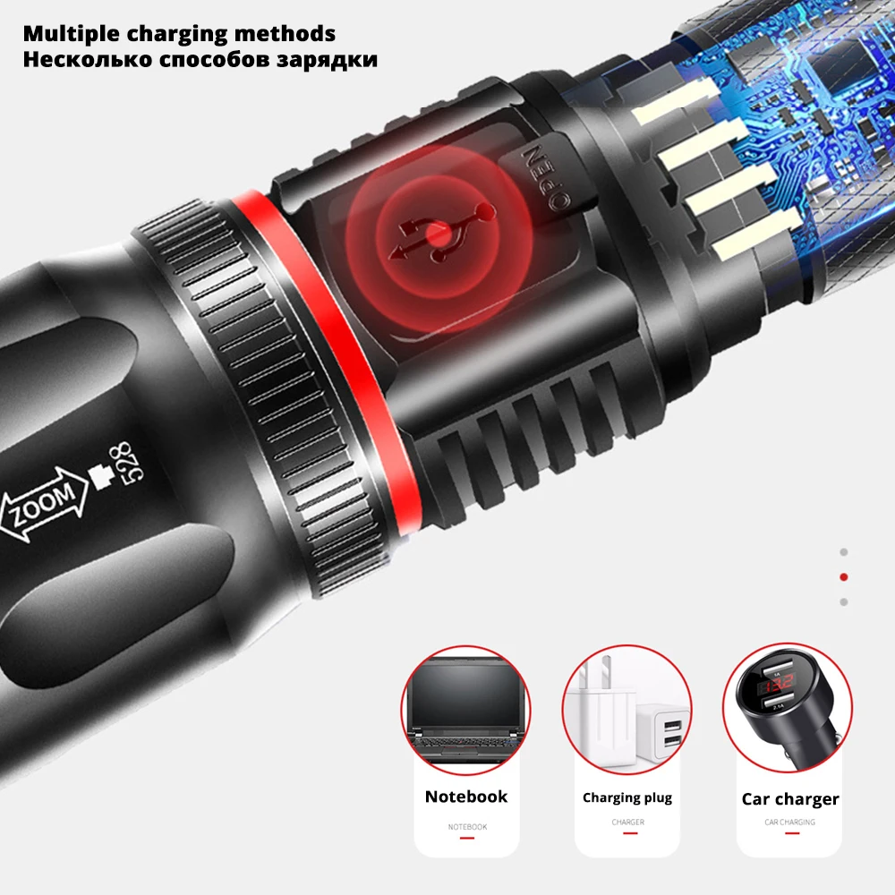 Linterna LED recargable con lámpara COB circundante e imán trasero, linterna de camping impermeable con 4 modos de iluminación