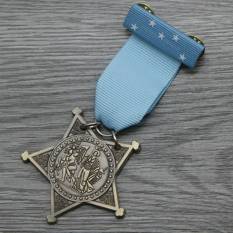 

Silver Star Medal Replica with Blue Ribbon - US Military Valor Award, Heroism Collectible, WWII Souvenir