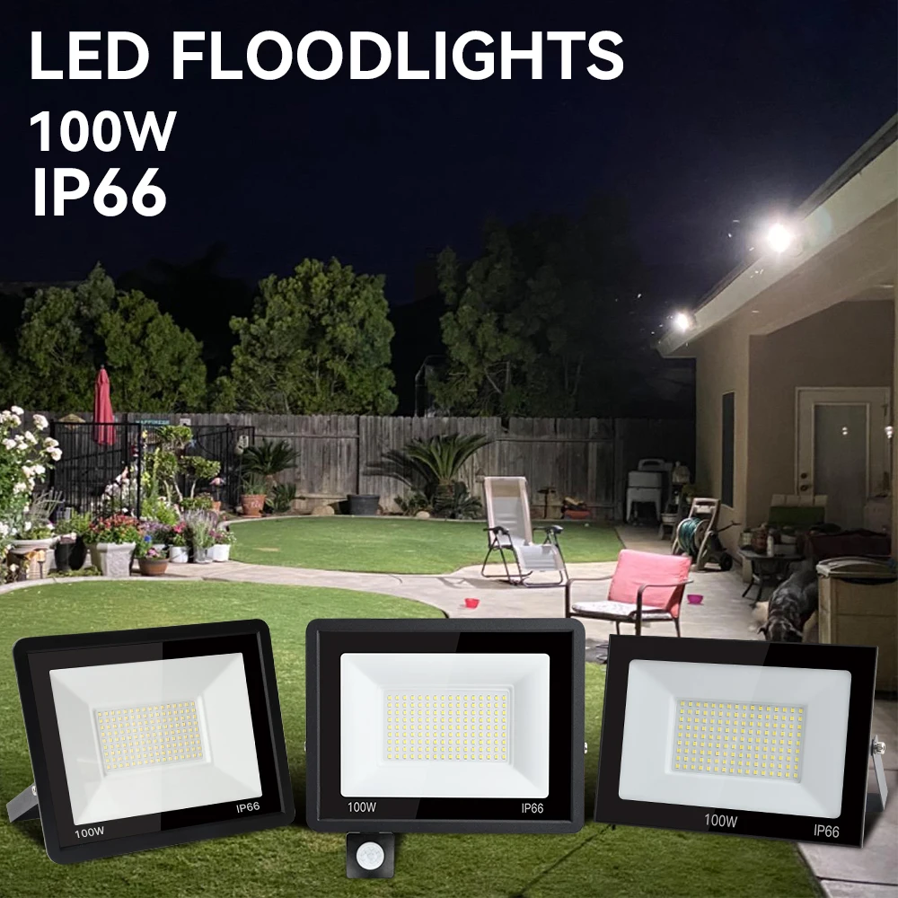AC220V PIR Motion Sensor LED Floodlight Outdoor 100W 50W 2700K 5000K RGB Light IP66 Waterproof  Projector Spotlight For Garden