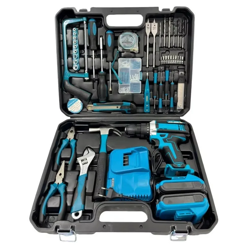 Cordless Drill Hand Tool Kit with Carbon Steel Tools and Portable Storage Case