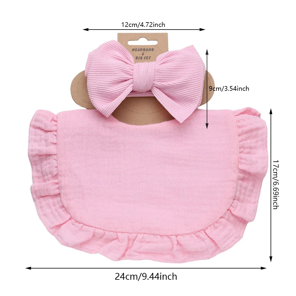 2Pcs/Lot Ribbed Baby Bibs Hair Bows Headbands for Baby Boys Girls Ruffled Flower Saliva Towel Feeding Burp Cloth Scarf Headwear