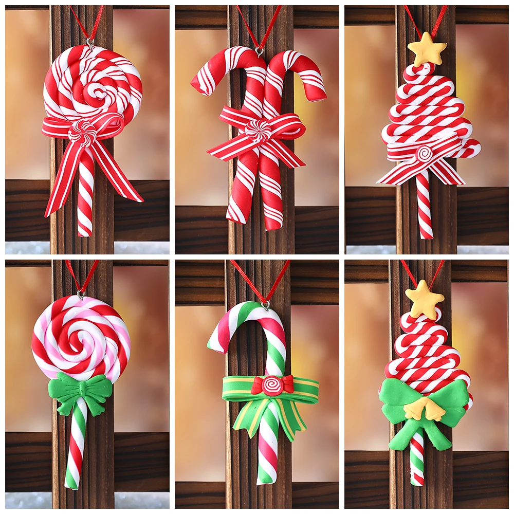 

Christmas Tree Decoration Ornament Simulated Soft Clay Lollipop Red White Candy Cane Xmas Tree Pendant Christmas Decoration 2023