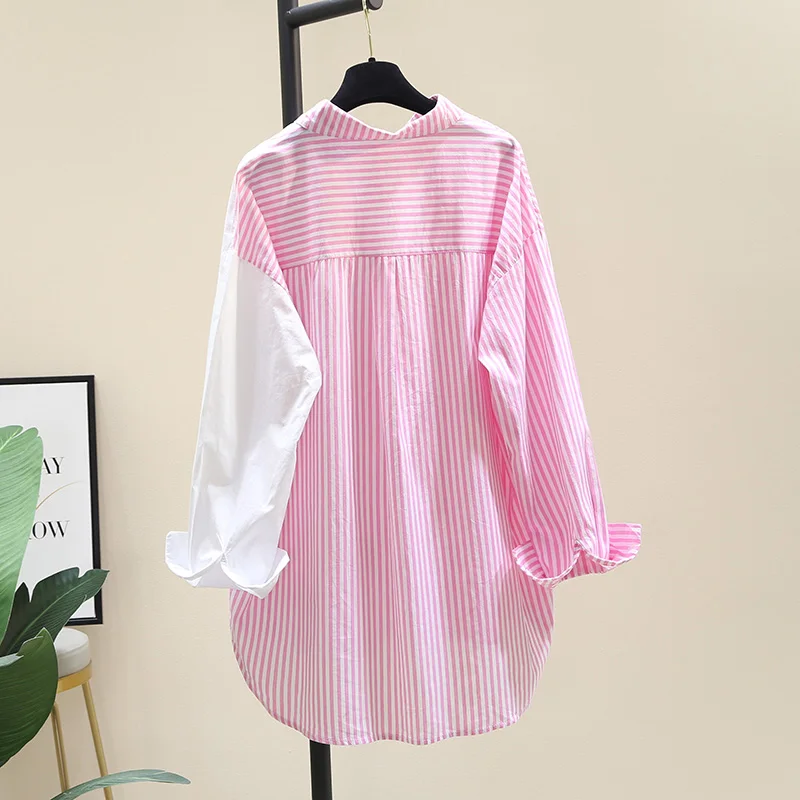 2023 primavera autunno cuciture a righe camicia da donna di media lunghezza nuovo stile coreano artistico irregolare donna Top Fashion Simple Blusas