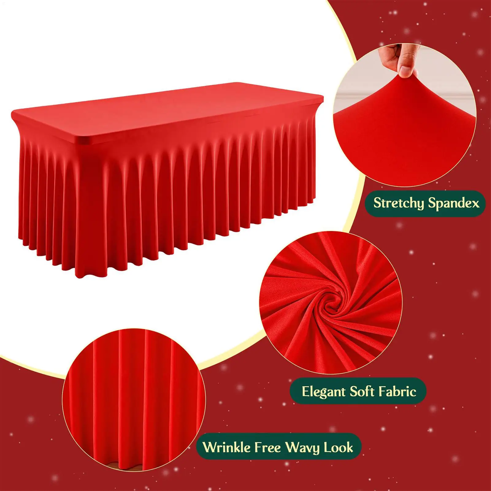 Party Table Skirt 6ft Christmas Rectangle Ruffle Red Table Skirt Water-Resistant Festive Tablecloths For Events Buffet Classroom