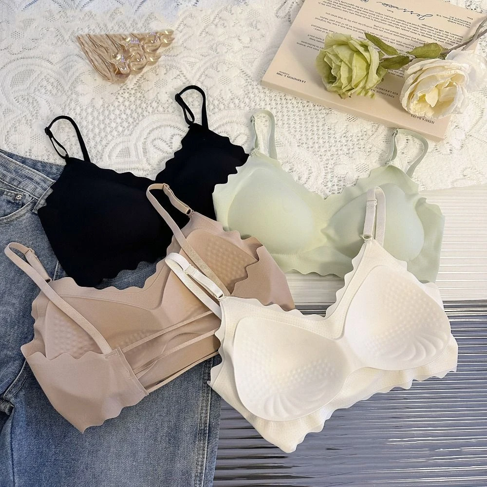 

Casual Traceless Seamless Bra with Pad Wireless Hollow Out Ice Slik Lace Bras Underwear Vest Tops Women's Push Up Bra Women