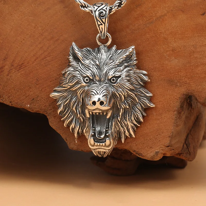 

S925 silver retro domineering wolf head pendant sterling silver non-fading men necklace trendy personalized hip hop style