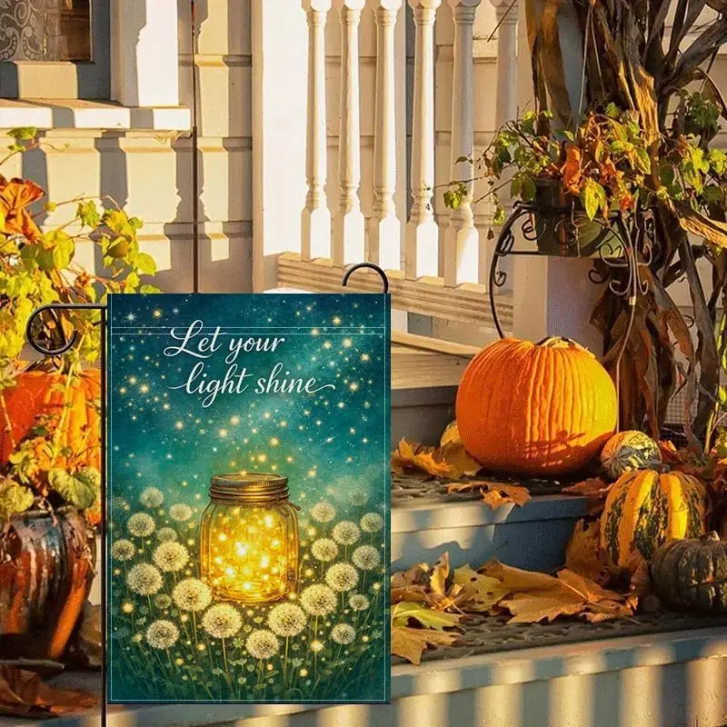 Garden Flag 12x18 Inch, Let Your Light Shine Dandelion Outdoor Flag, Double Sided Seasonal Yard Flag with Firefly Lantern De uui