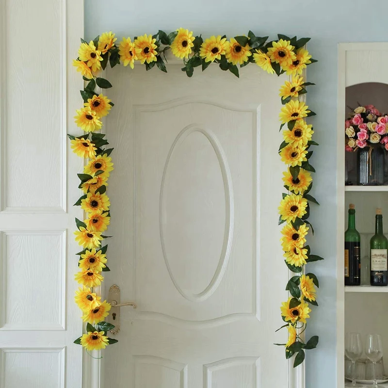 2Pcs Sunflower Garland Artificial Flowers Silk Flower Hanging Vines for Home Garden Wedding Chritmas Decoration Fake Flower Vine