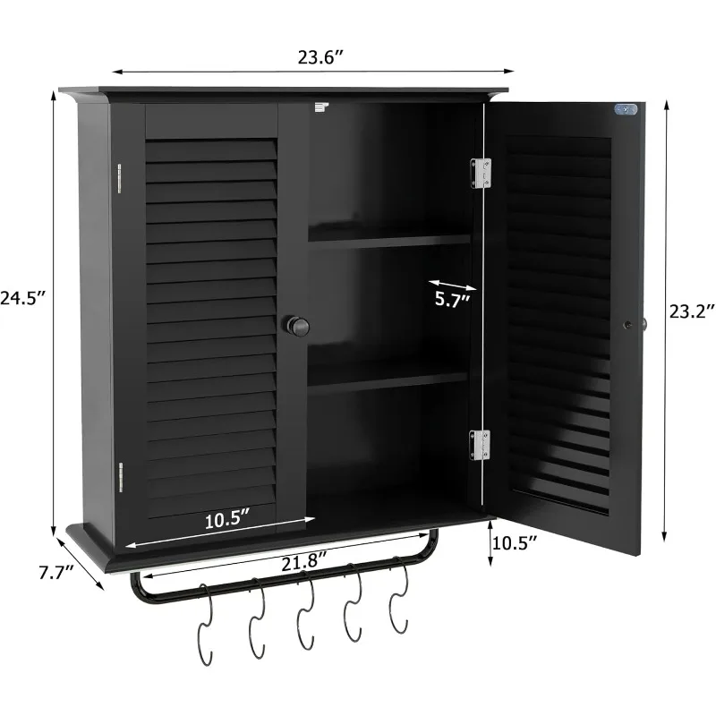 Bathroom Cabinet Wall Mounted Designer Bathroom Wall Cabinet Medicine Cabinet with Double Shutter Doors 3 Tier Adjustable