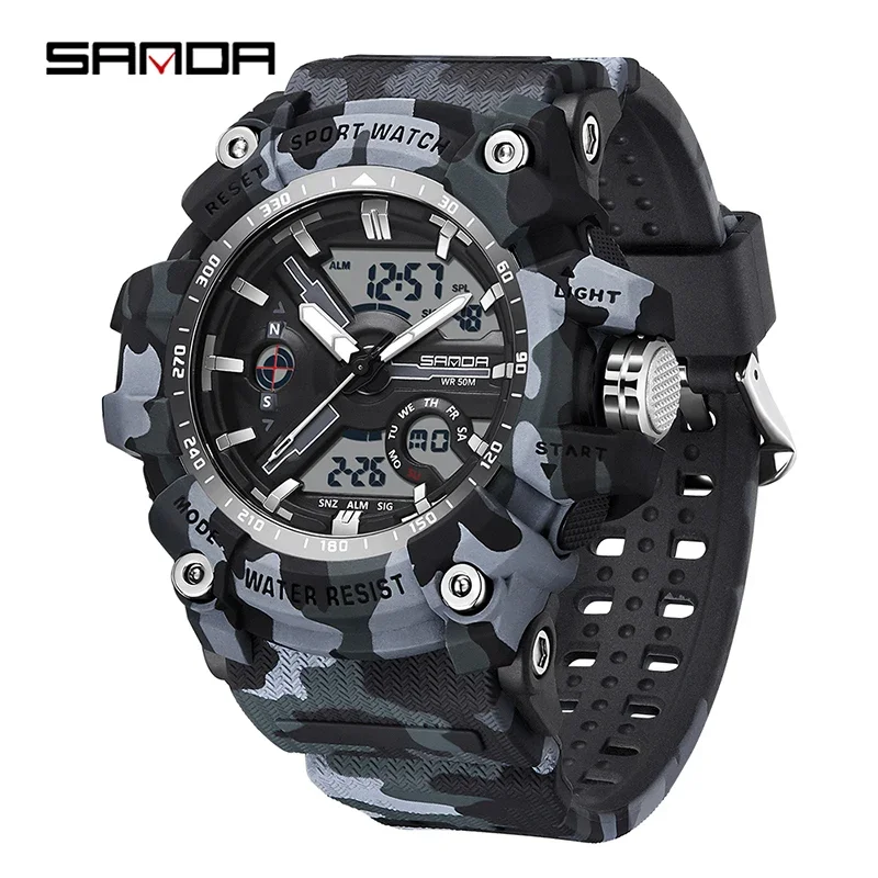 

Fashion Sanda 3355 Top Brand Men's Sports G Style Military Quartz Watches Waterproof Watch For Men Double Display Electron Clock