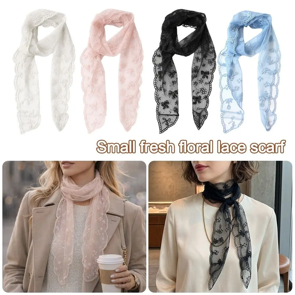 

Fashion Y2k Long Scarf Narrow Solid Color Bag Ribbon Floral Lace Scarf Women