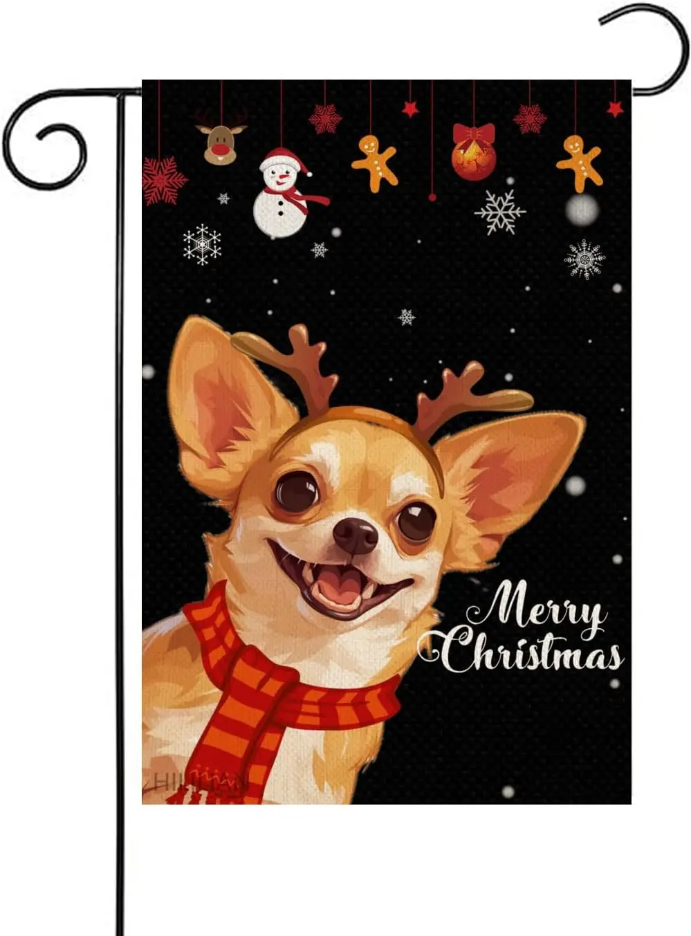 Merry Christmas Chihuahua Garden Flag 12x18 Vertical Double Sided Winter Dog Christmas antlers Red Striped Scarf Holiday Out UUM