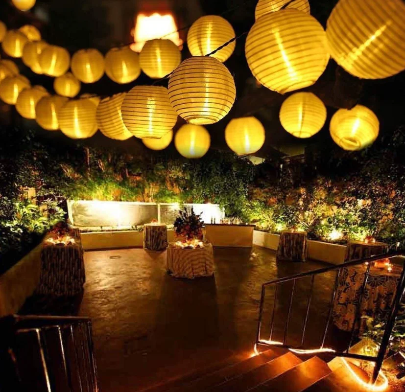 20sets 16.4ft Nylon Lanterns Wire String Lights Banner LED Glow Hanging Lantern Indoor Outdoor Patio Party Wedding Bistro Decor