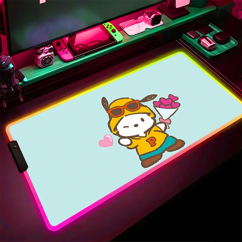 

RGB LED Mouse Pad Computer Gamer PC Accessories Mousepad Rubber Extended Pad HD Non Slip Desk Mat P-pochacco Laptop Keyboard Pad