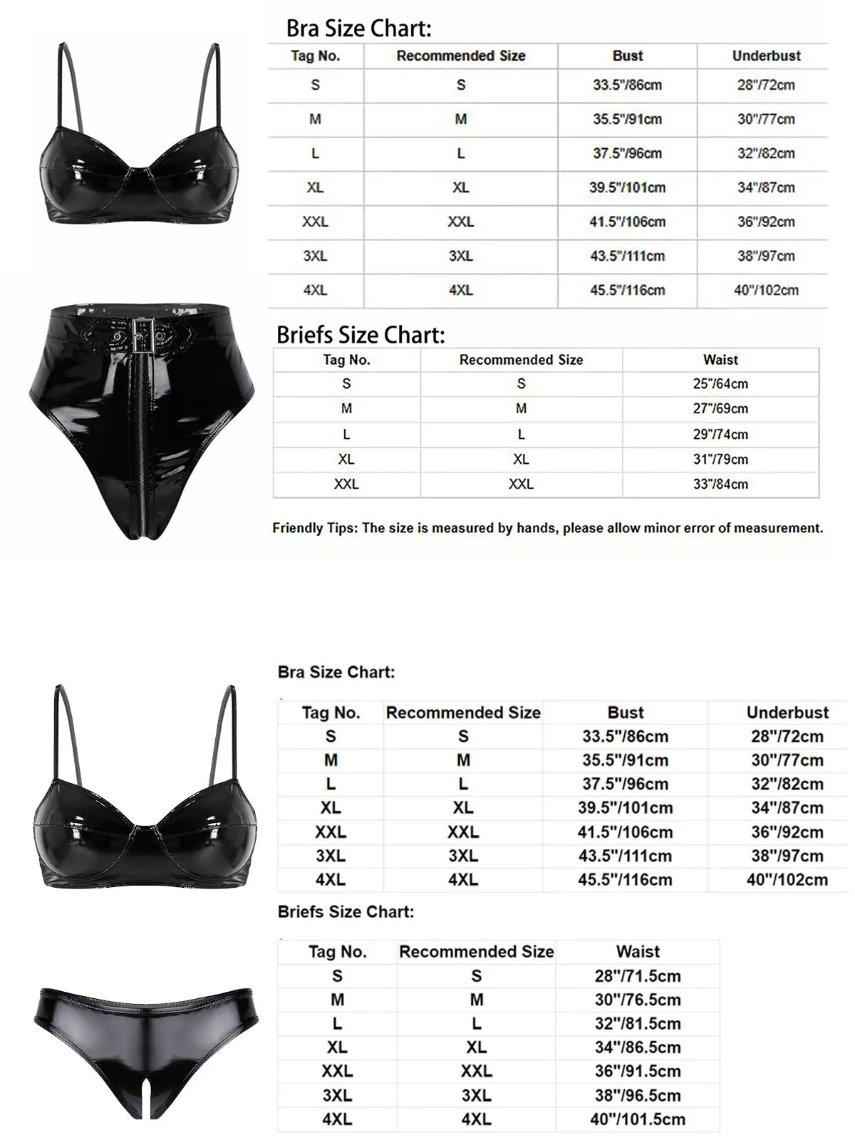 Leather Bikini Lingerie Set Womens Sexy Wet Look Bra Top with Zipper Crotch Briefs Underwear Black Latex Pole Dancing Clubwear