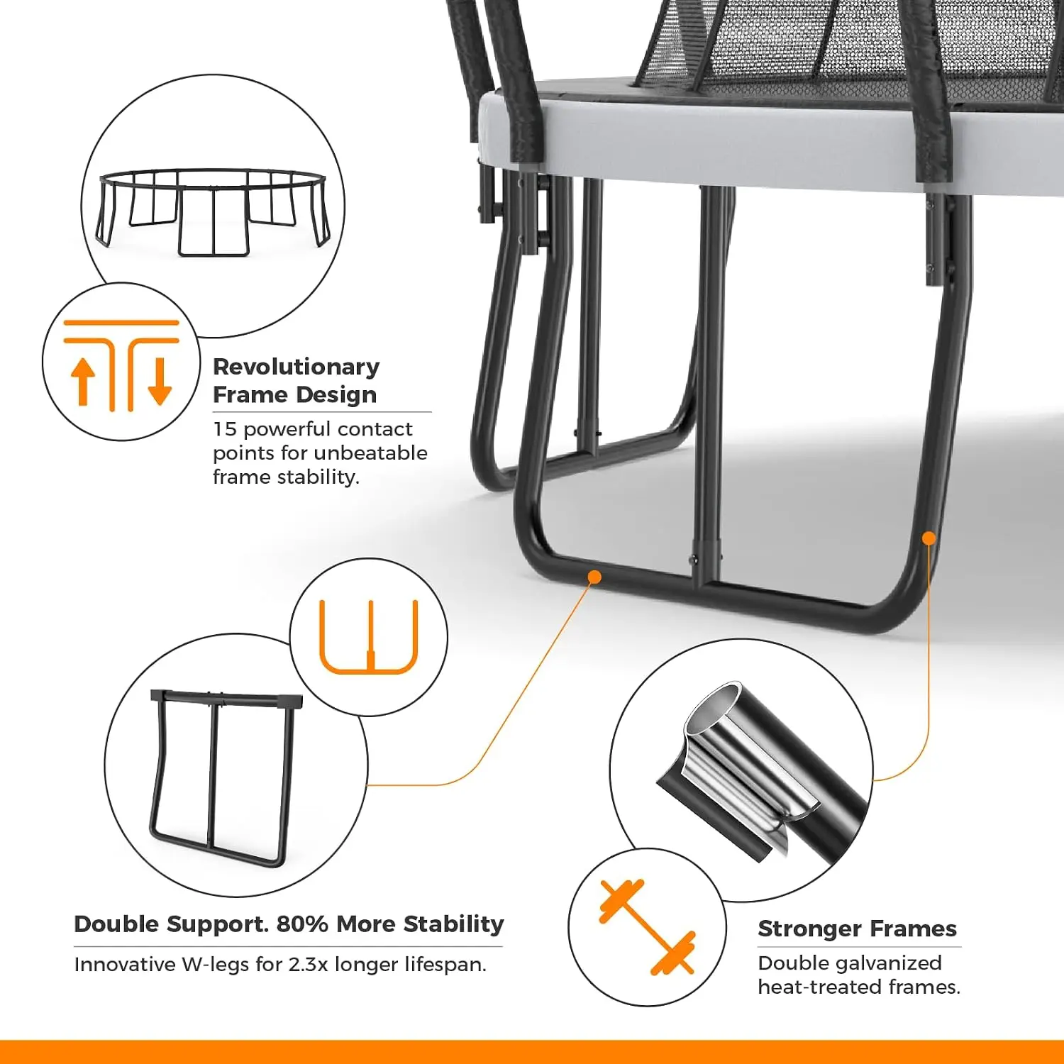 Trampoline Outdoor 10FT 14FT 16FT with Enclosure,5 Reinforced U-Shaped Legs with Center Support,ASTM, Customized