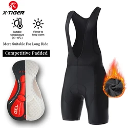 X-TIGER Winter Thermal Cycling Bib Shorts Men Fleece-Lined 5D Gel Pad 6 Hour 5 - 15℃ Long Distance Winter Biking Training