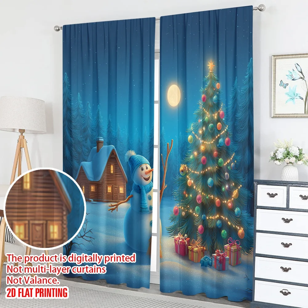 2 قطعة 2D الطباعة المسطحة عيد الميلاد الستائر الساخنة عيد الميلاد ثلج شجرة Gifts_o الرقمية المطبوعة البوليستر الستائر الأسرة استخدام الحفلات #5