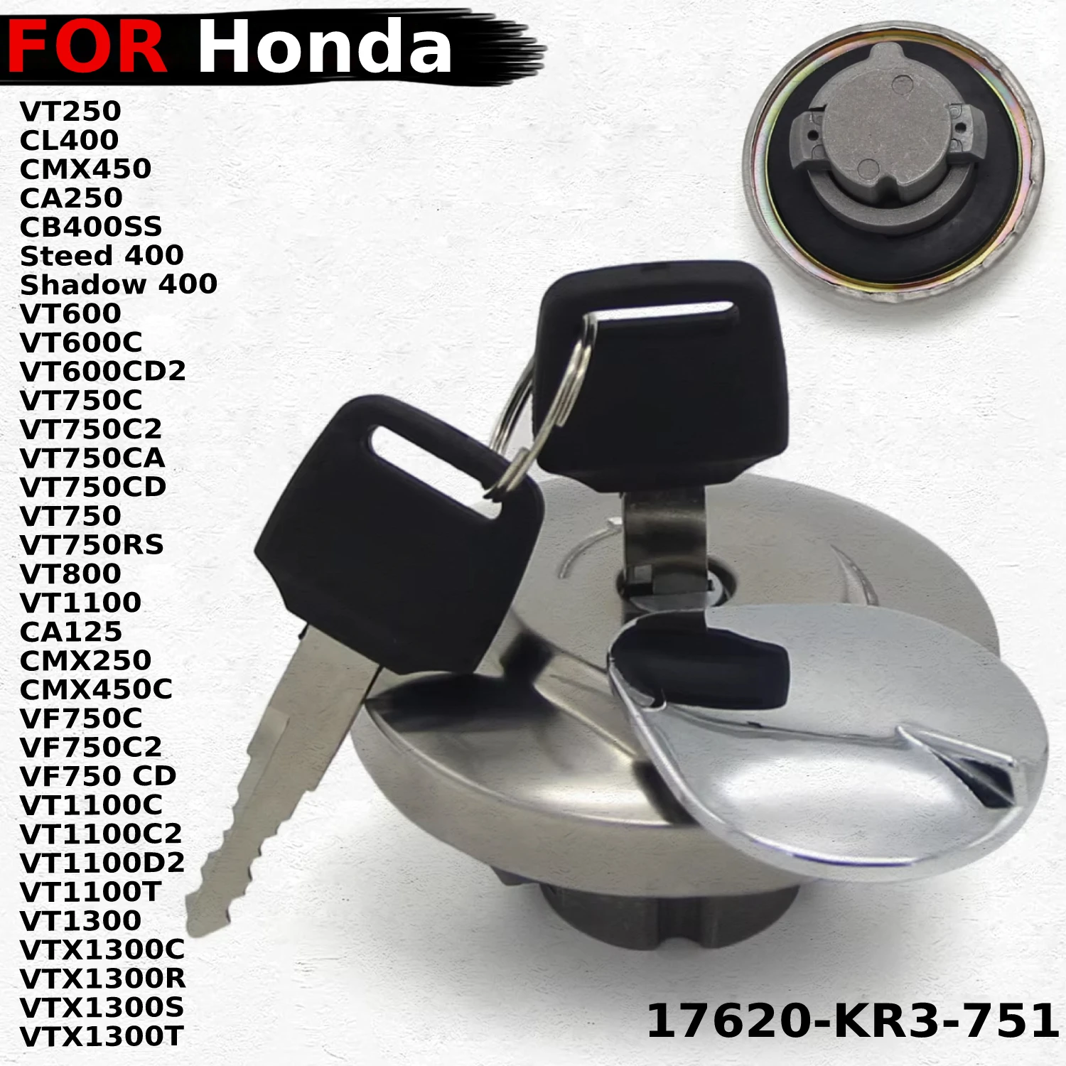 Fuel Cap With Tank Key Cover For Honda CA125 (REBEL) CMX250 CMX450C VF750C VF750C2 VT1100C VT1100C2 VT1300 CR VTX1300C  VTX1300S