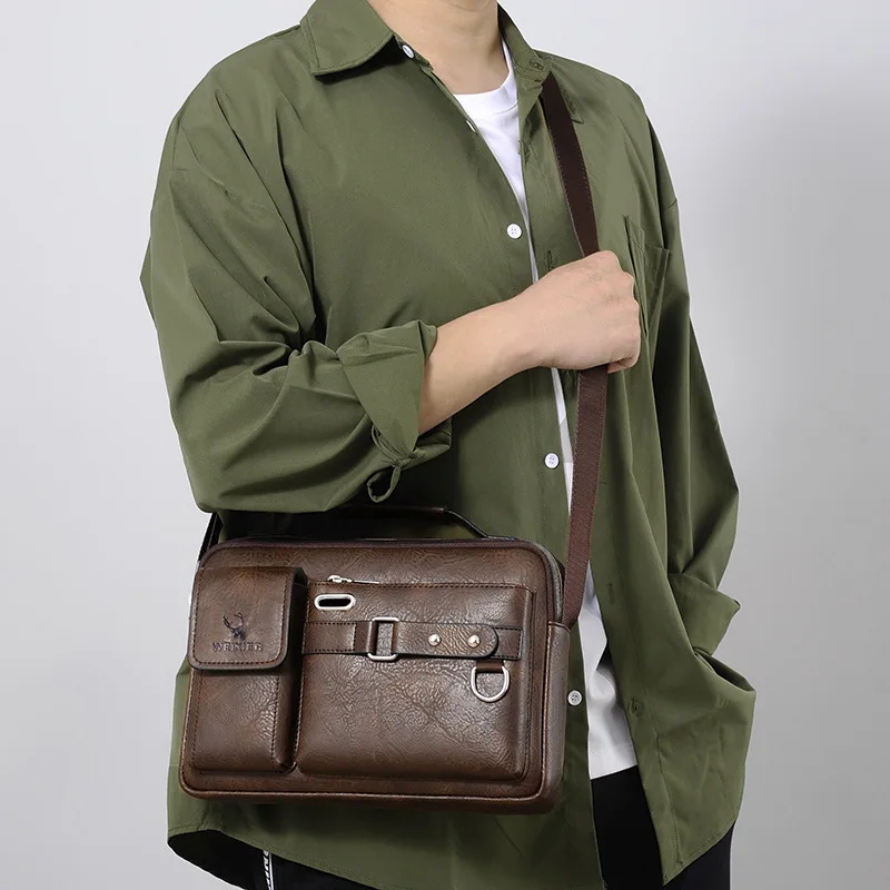 Brand Men's Crossbody Bag Waterproof, Durable, New Business Handheld Men's Solid Color Single Shoulder Crossbody Bag
