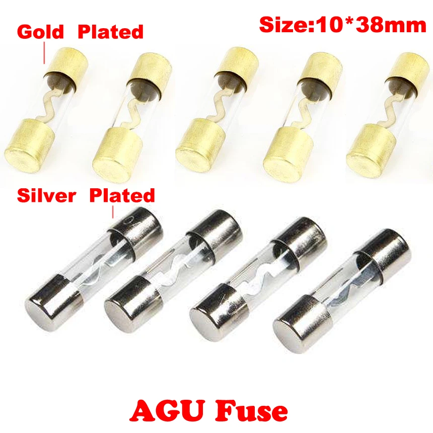 20A 30A 40A 50A 60A 70A 10*38mm 10x38mm 32V Gold Silver Plated Glass Tube Car Power Stereo Audio Automotive AGU Fuse