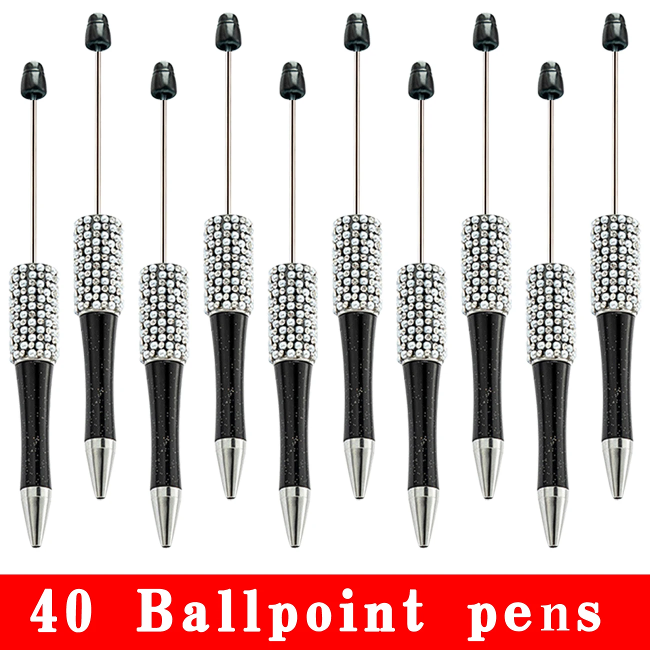 

40pcs Black Diamond Beaded Pen Wholesale Creative DIY Handmade Sticker Set Diamond Beaded Ballpoint Pens Advertising Gift Pen