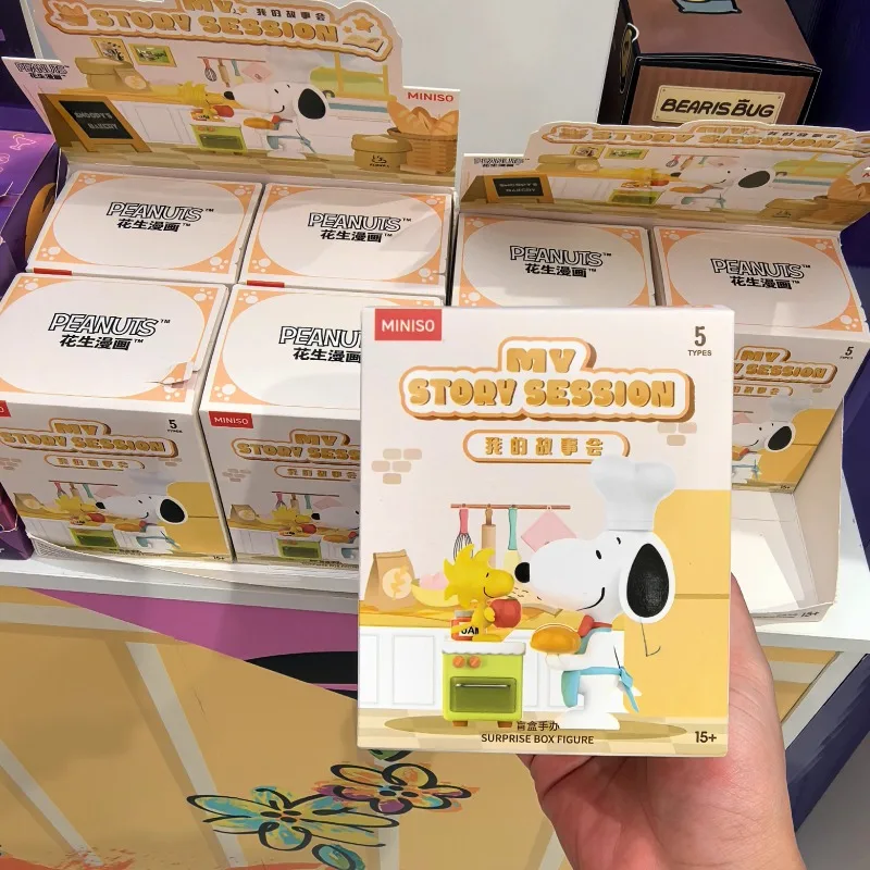 Echte MINISO Snoopy Peripheriespielzeug My Story Session Serie Cook Explorer Anime Figur Modell Spielzeug Sammeln Sie Ornamente