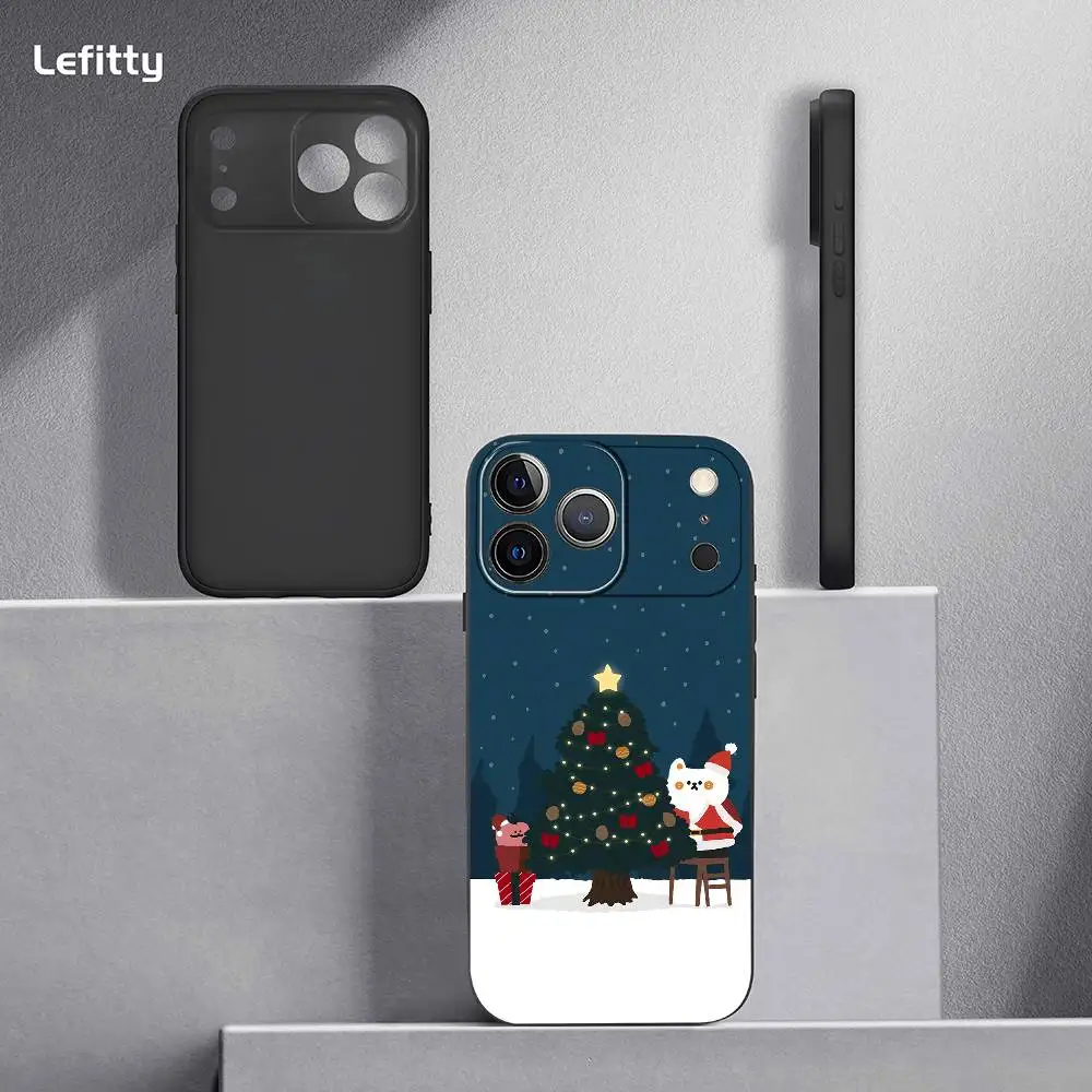 Casing HP Natal Merry Christmas untuk iPhone 17 16 15 14 13 12 11 Pro Max Plus Mini Hitam Doff Lembut Funda