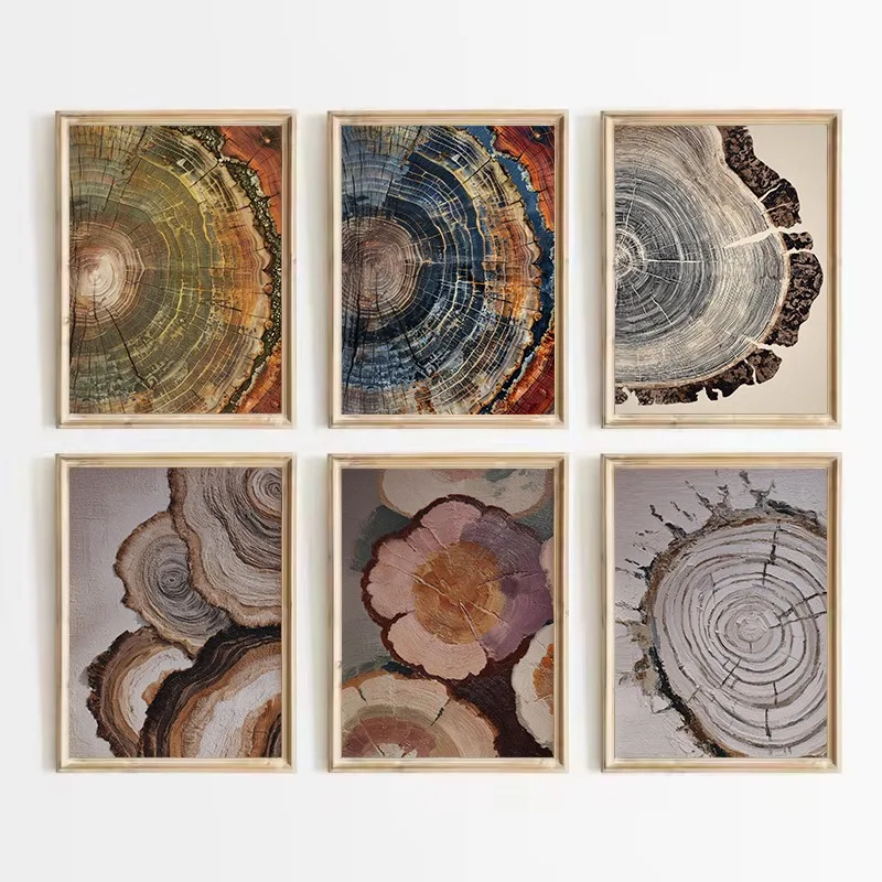 Retro Tree Rings Abstract Colorful Wood Grain Nature Aesthetic Poster Canvas Painting Wall Art Pictures Home Decor Gift