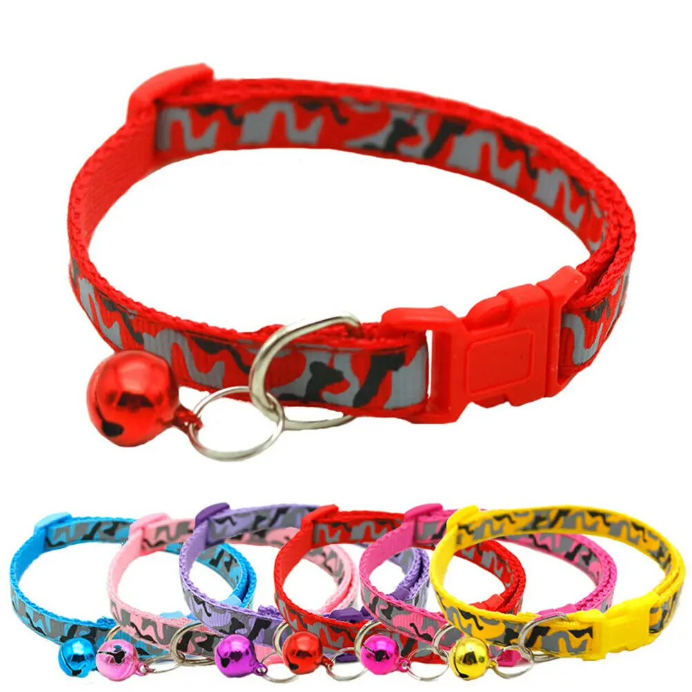 Camo Cat Dog Collar With Bell Cool Adjustable Reflective Camo Cat Collar with Bell Safety Kitten Neck Strap for Kitten Puppy
