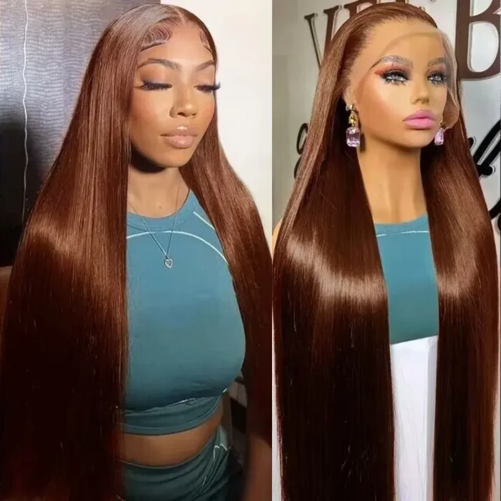 

42 Inch Chocolate Brown #4 Straight Human Hair Wigs 13x6 HD Lace 13x4 Lace Frontal Wig Long Straight Human Hair Wigs For Women