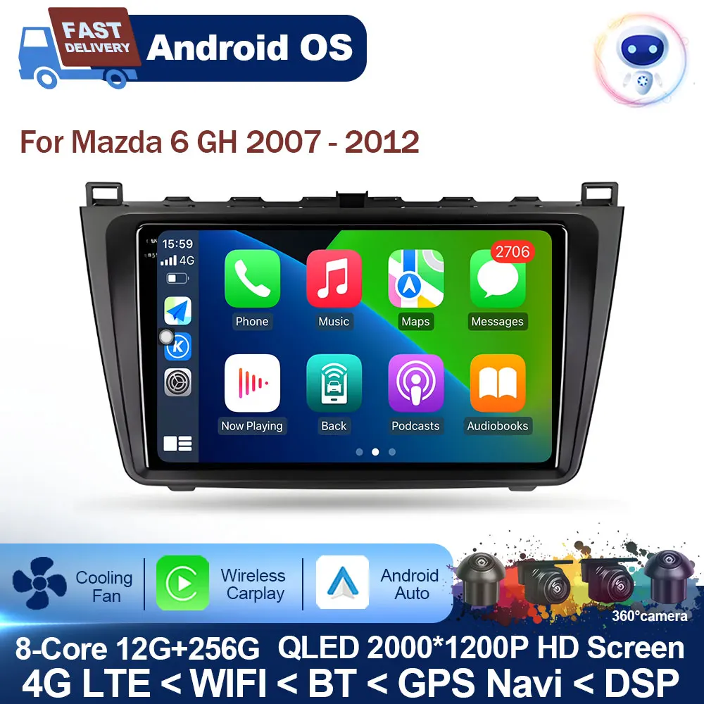 

QLED Screen for Mazda 6 GH 2007 2008 2009 2010 2011 2012 Car Radio Stereo Player Android Auto Wireless Carplay GPS Navigation